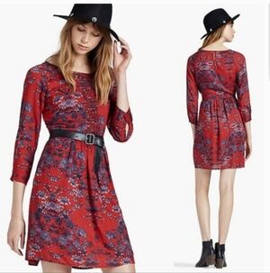 Lucky Brand NWOT XL Red Blue Floral Mini Dress Long Sleeve